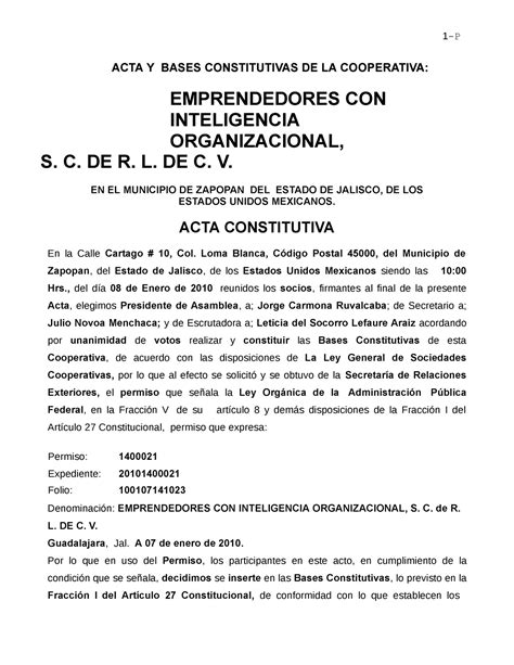 Descargar Acta Constitutiva Gdlsystems P Acta Y Bases