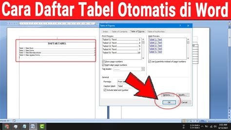 Contoh Dan Cara Membuat Daftar Tabel Otomatis Di Word YouTube