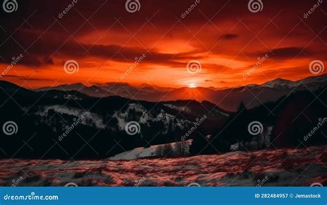 Majestueuze Bergketen Met Een Tranquil Zonnepanoramische Schoonheid In