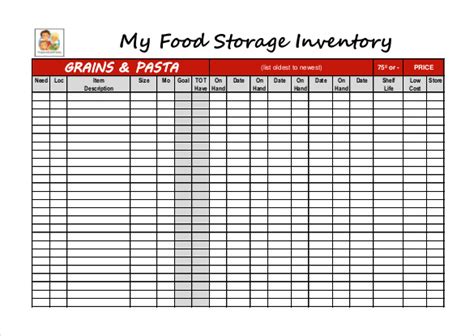 Food Storage Inventory Chart