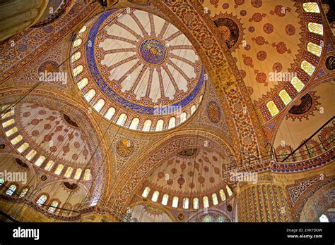 Blue Mosque Prayer Hall With Gigantic Dome Istanbul Turkey Stock