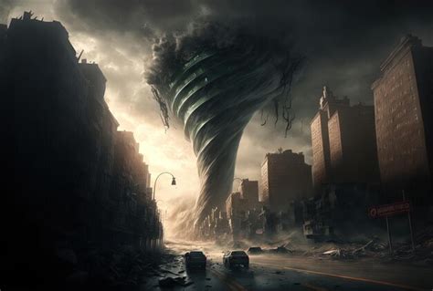 Premium AI Image | Illustration of a disaster scene with a city in a ...