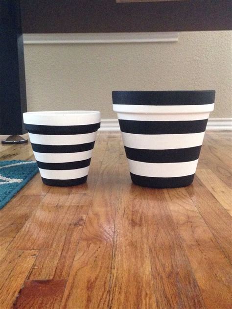 Black And White Striped Terra Cotta Pots Diy White Flower Pot