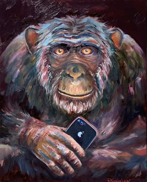 Monkey Original Oil Painting Monkey On Canvas Monkey Chimp Oil Etsy