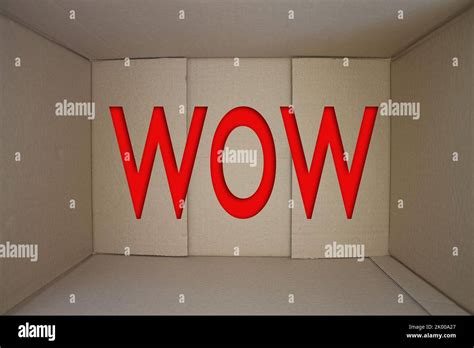 Wow Word With Cardboard Box Brown Folded Card Box Stock Photo Alamy