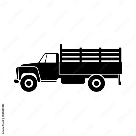 Farm truck icon. Black silhouette. Side view. Vector flat graphic ...