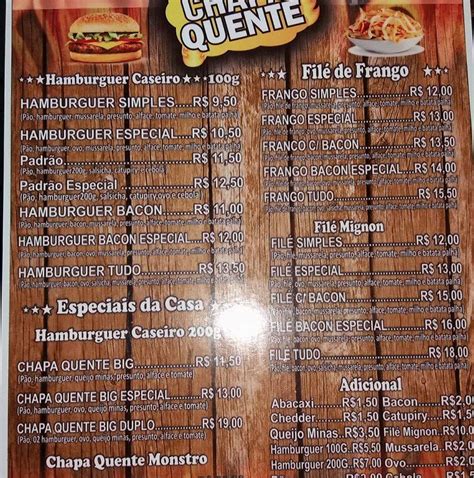 Menu Em Chapa Quente Sanduicheria E Bar Brasil