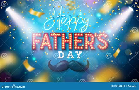 Happy Father S Day Greeting Card Design With Glowing Neon Light And