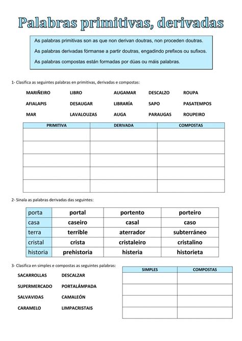 Palavras Primitivas E Derivadas 5 Ano