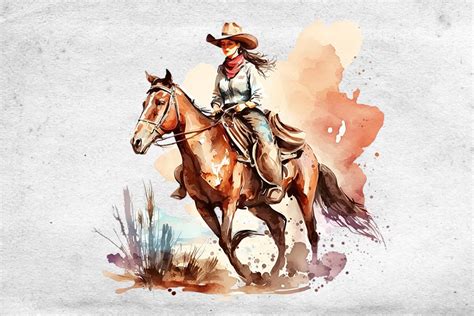 Watercolour Pastel Cowgirl Clipart Afbeelding Door Penguin Creative