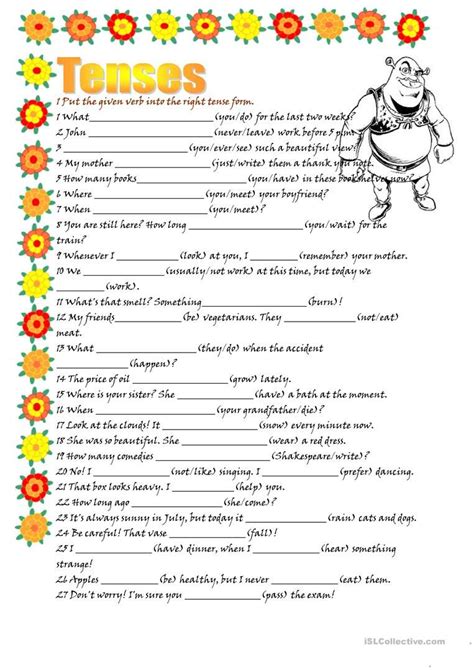 English Verb Tenses Worksheet