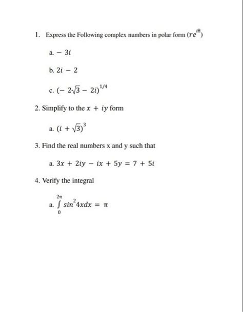 Solved 1 Express The Following Complex Numbers In Polar