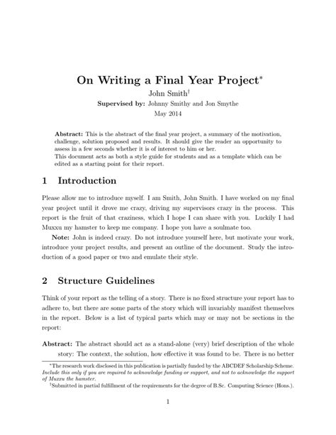 On Writing A Final Year Project ∗ John Smith