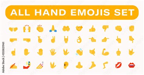 All Type Of Hand Emojis Gestures Stickers Emoticons Flat Vector