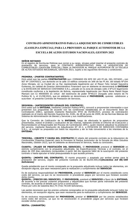 Contrato Sobre Provisi N DE 1 CONTRATO ADMINISTRATIVO PARA LA