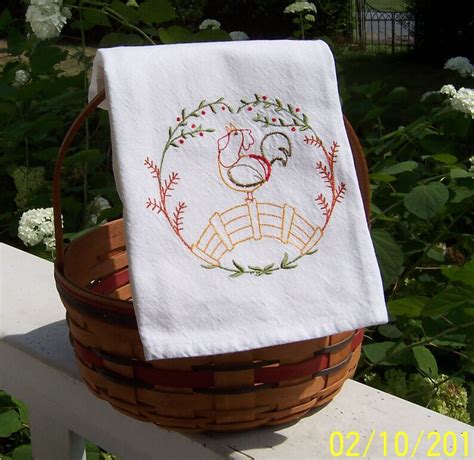 Country Living Set Of 2 Tea Towels Embroidered Kitchen Dish Etsy