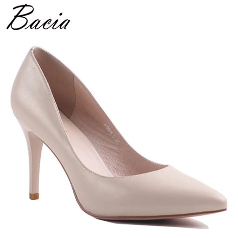 Bacia New 9cm High Heel Sheepskin Pink Nude Party Shoes Wedding Pumps