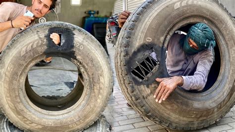 Amazing Skill Of Repairing A Hard Impact Sidewall Truck Tire