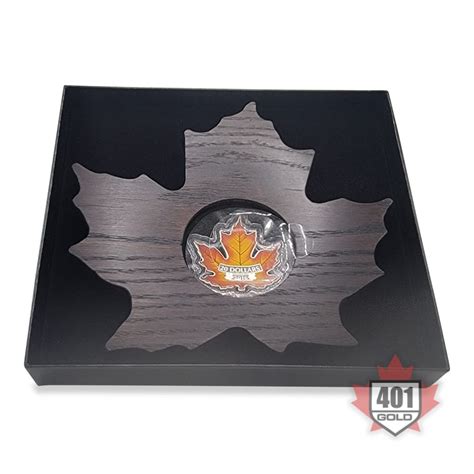 2016 $20 Canada's Colourful Maple Leaf - Pure Silver Coin in Wooden Maple Leaf | 401Gold Inc