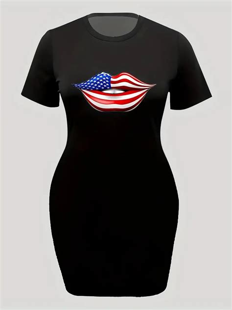 Independence Day Casual Dress Plus Size Womens Plus Flag Temu Australia