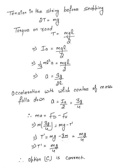 A Uniform Rod Of Mass M And Length Is Suspended By Means Of Two Light