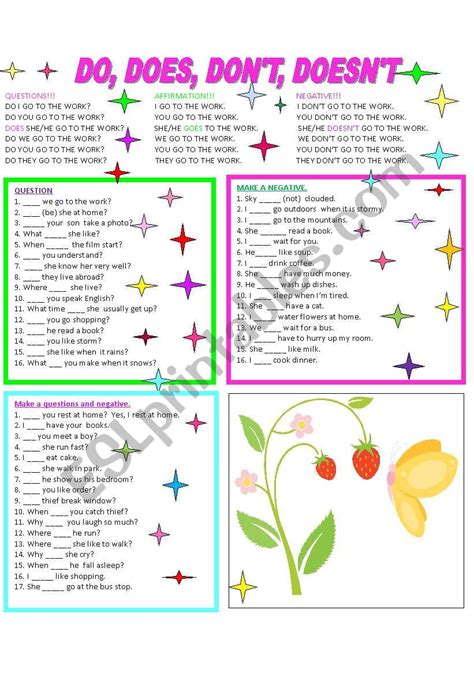 Do Does Dont Doesnt Esl Worksheet By Marta D