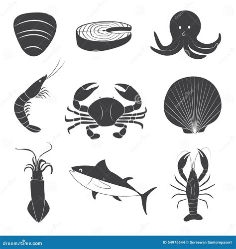 Seafood Icons Set Stock Vector Illustration Of Vector