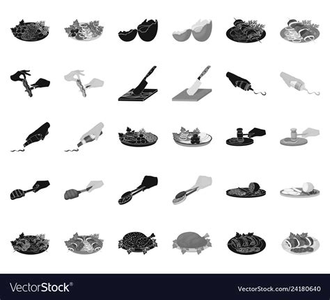 Cooking Food Blackmonochrome Icons In Set Vector Image