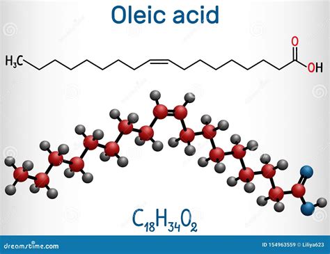 Oleic Acid Cis, Omega-9 Molecule. Structural Chemical Formula and ...