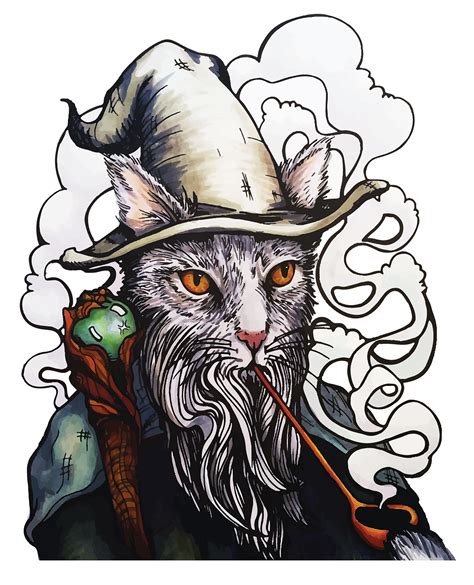 Wizard Cat Digital Print Cat Drawing Fantasy Cat Wall Art | Etsy