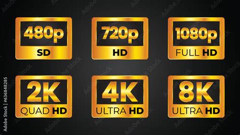 Vecteur Stock Video Resolution Icons Set Labels Of 4k 8k And 2k And