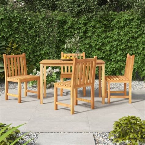 VidaXL 5 Piece Patio Dining Set Solid Wood Teak 47 2 X27 6 X30 3 QFC