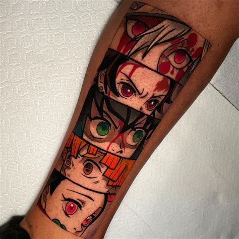 A Person With A Tattoo On Their Leg That Has Anime Characters All Over It