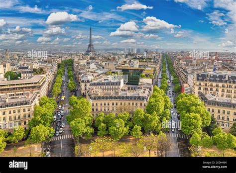 Paris France High Angle View City Skyline At Eiffel Tower View From