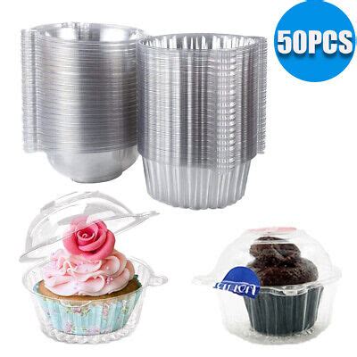 50Pc Plastic Cupcake Muffin Single Cup Cake Holders Boxes Pods Domes