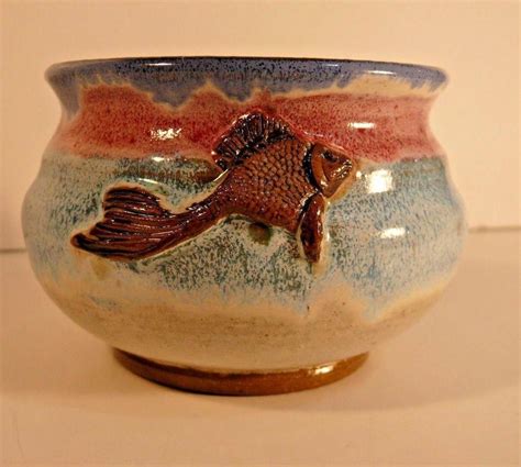 Pottery Bowl Drip Glaze Bowl With Koi Fish Design Studio Handcrafted