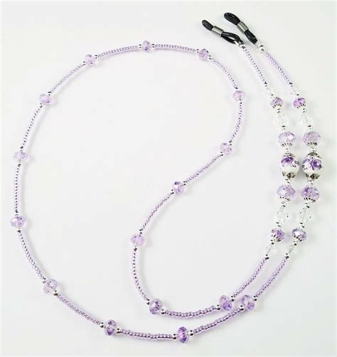 Beaded Eyeglass Chain Holder Purple Flowers Swarovski Crystal Handmade