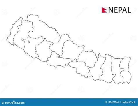 Nepal Map Black And White Detailed Outline Regions Of The Country