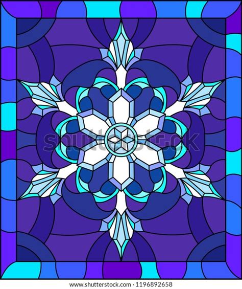 Illustration Stained Glass Style Snowflake Blue Stock Vector (Royalty ...