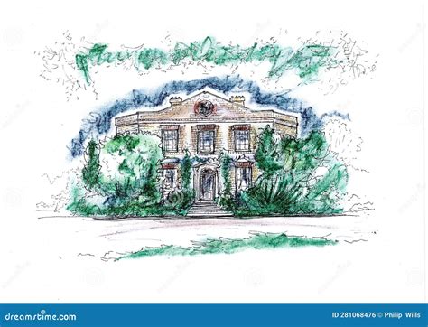 Pencil Sketch of a Large Country House on a White Background. Stock Illustration - Illustration ...