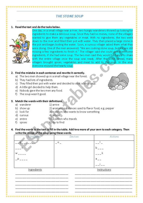 The Stone Soup Esl Worksheet By Snowwhite457