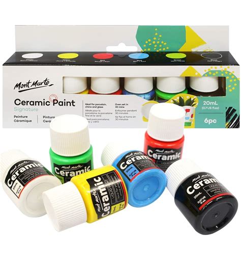 Mont Marte Ceramic & Porcelain Paint Set - 6 Pieces x 20ml - Water ...