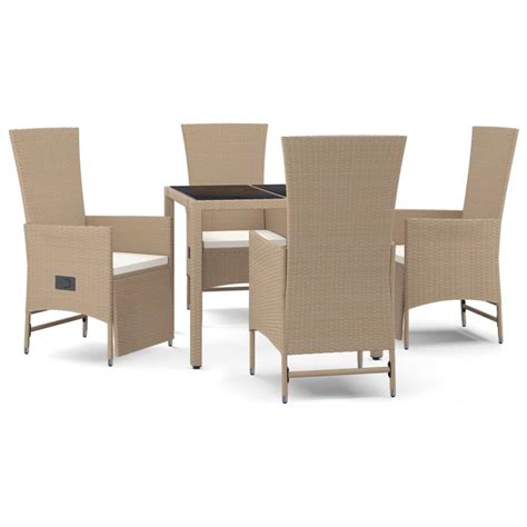 Ensemble à d ner de jardin avec coussins 5 pcs Beige poly rotin Leroy