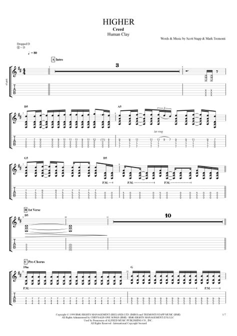 Higher Tab By Creed Guitar Pro Full Score Mysongbook