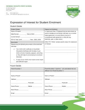 Fillable Online EXPRESSION OF INTEREST In Catchment Enrolment Fax