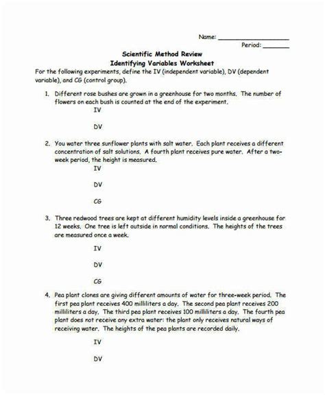 Experimental Variables Packet Answer Key