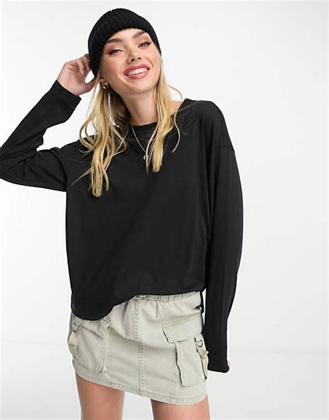 Monki Oversize Long Sleeve Top In Black Asos