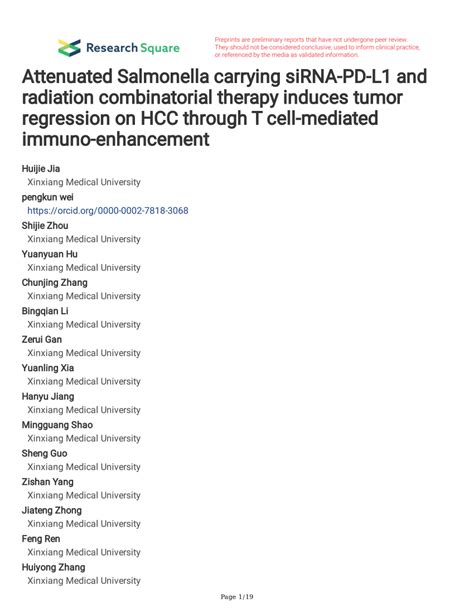 PDF Attenuated Salmonella Carrying SiRNA PD L1 And Radiation