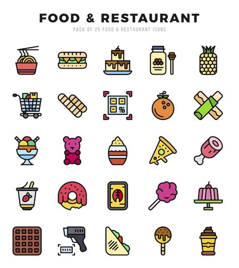 Colección de iconos de color lineal de alimentos y restaurantes 25