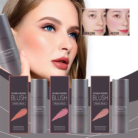 Double Head Powder Blusher Stick Easy To Color Natural Three Low